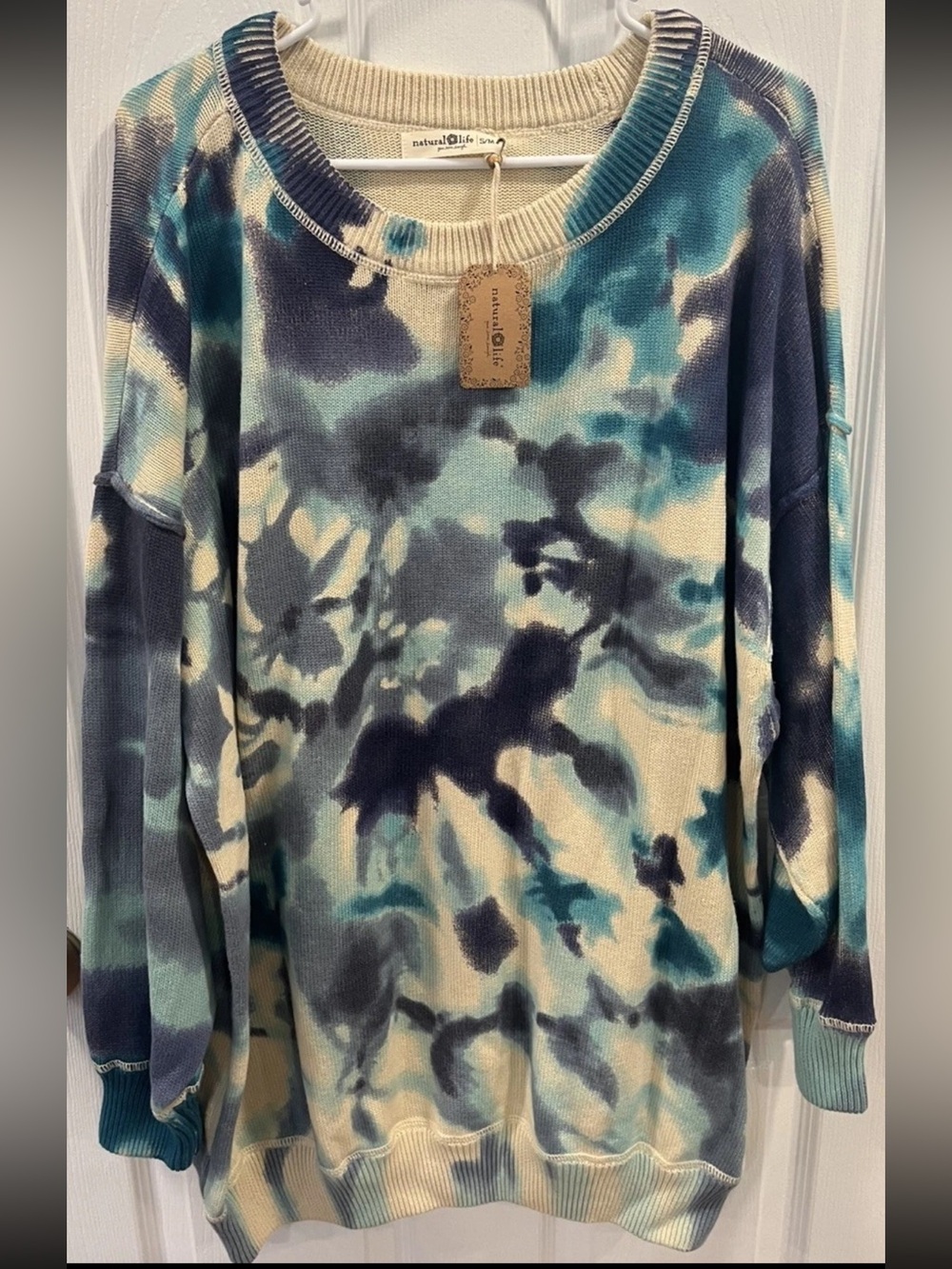 NWT NATURAL LIFE Women’s Taylor Oversized Cotton Sweater Boho Tie Dye Size S/M